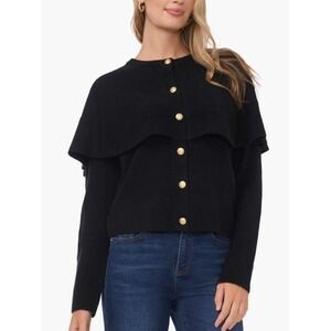 VINCE CAMUTO Button Front Cape Cardigan Black Women Size XXS Knit Sweater Preppy